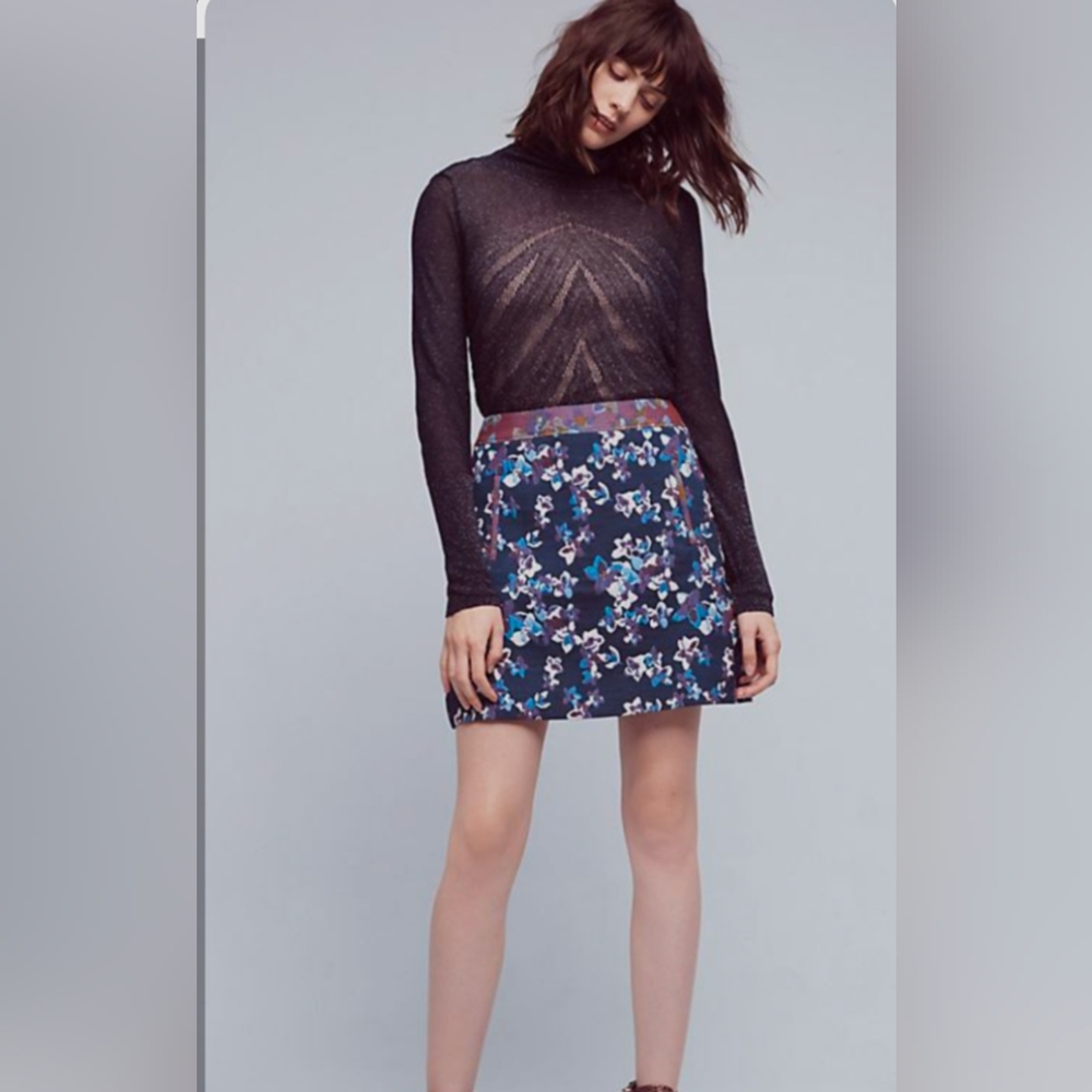 Anthropologie Maeve Navy Floral Mini Skirt
